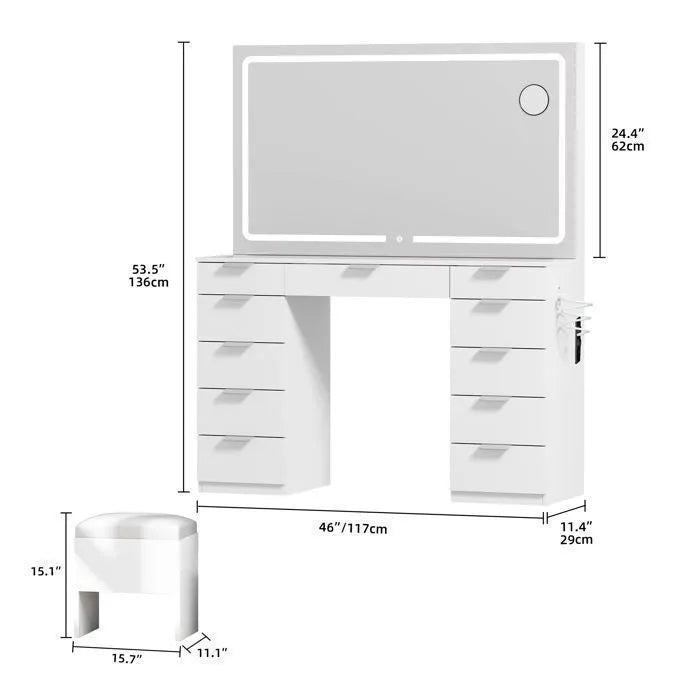 HomeLova | Dressing table with adjustable LED lighting and sockets