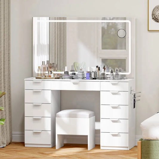 HomeLova | Dressing table with adjustable LED lighting and sockets