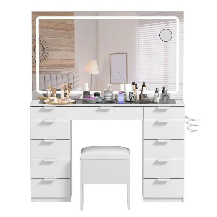 HomeLova | Dressing table with adjustable LED lighting and sockets